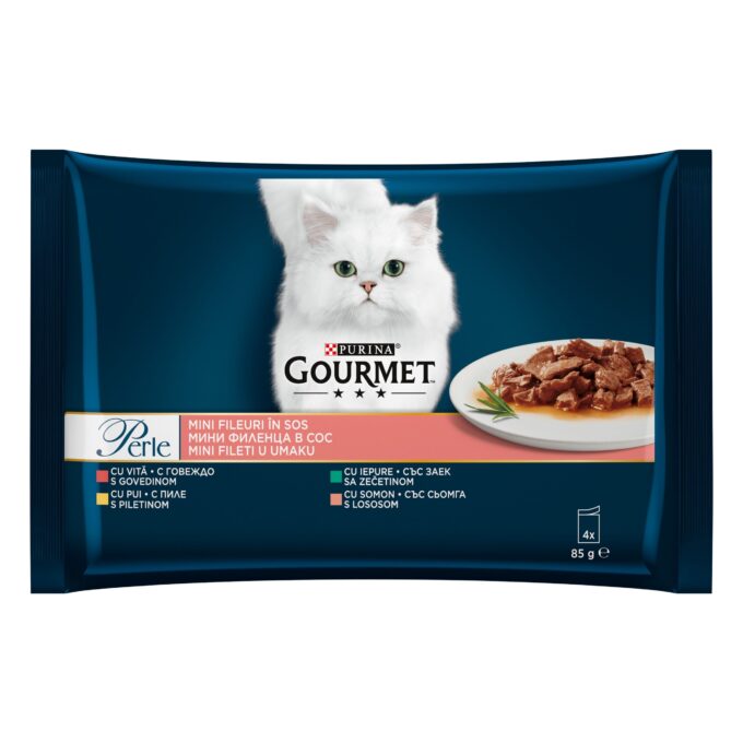 Gourmet Perle Multipack, Vita, Pui, Iepure & Somon, 4x85 g