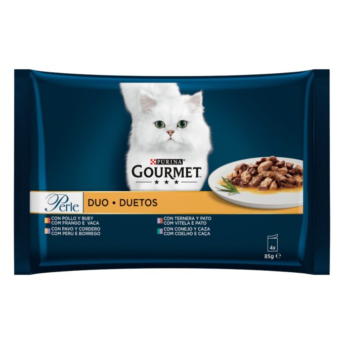 Gourmet Perle Multipack, Pui si Vita, Curcan si Miel, Vitel si Rata, Iepure si Vanat, 4x85 g