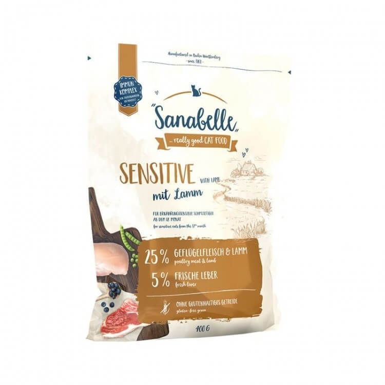 SANABELLE Sensitive, Miel și Afine, hrană uscată pisici, sistem digestiv Sanabelle Sensitive cu Miel, 400 g