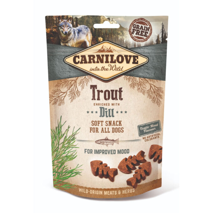 CARNILOVE Semi Moist Snack, Păstrăv cu Mărar, recompense funcționale fără cereale câini, antistres, 200g 1 CARNILOVE Semi Moist Snack, Păstrăv cu Mărar, recompense funcționale fără cereale câini, antistres, 200g