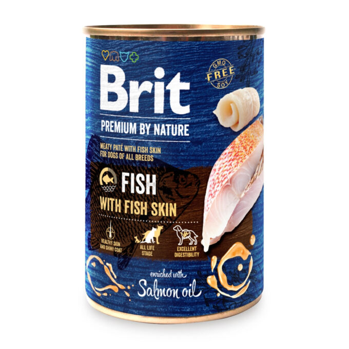 BRIT Premium by Nature, XS-XL, Pește și Piele de Pește, conservă hrană umedă fără cereale câini, (în suc propriu), 800g