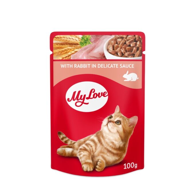 MY LOVE, Iepure, hrană umedă pisici, (în sos) MY LOVE, Iepure, plic hrană umedă pisici, (în sos), 85g