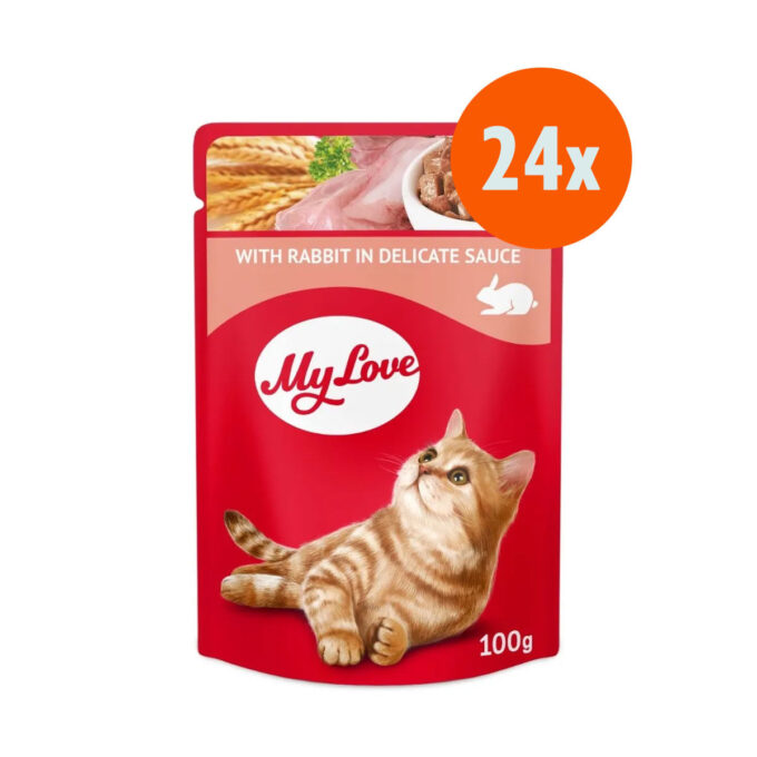 MY LOVE, Iepure, hrană umedă pisici, (în sos) MY LOVE, Iepure, plic hrană umedă pisici, (în sos), 85g x 24buc