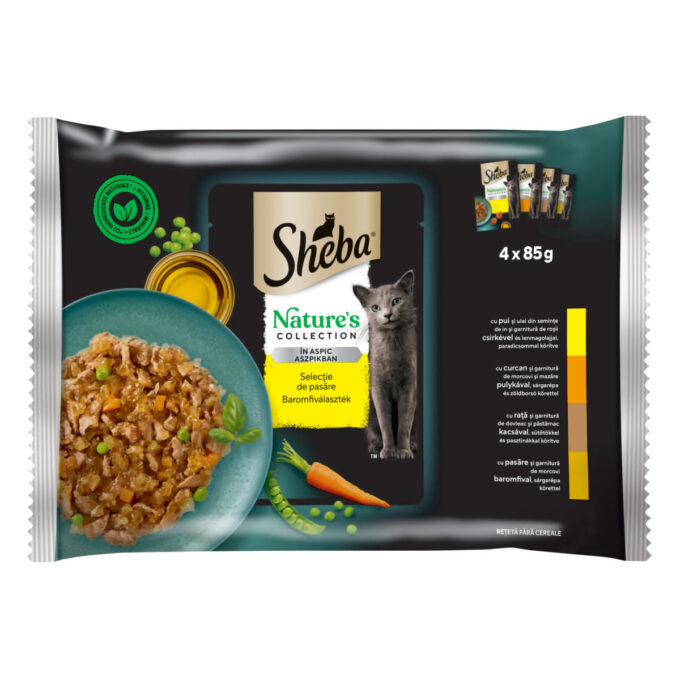 SHEBA Nature's Collection, Pasăre, plic hrană umedă fără cereale pisici, (în sos), multipack, 85g x 4buc SHEBA Nature's Collection, Pasăre, plic hrană umedă fără cereale pisici, (în sos), 85g x4buc