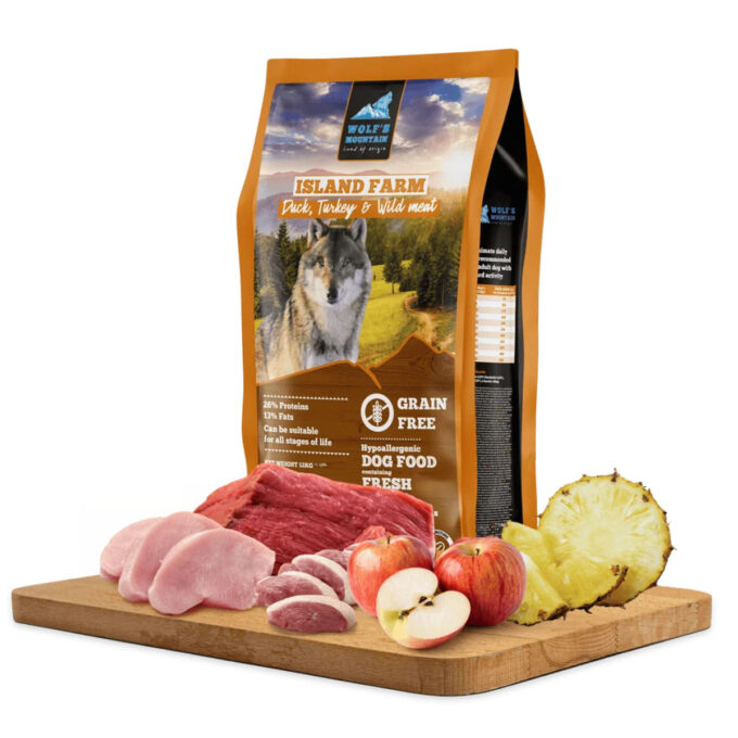 WOLF'S MOUNTAIN Island Farm, XS-XL, Rață și Curcan, hrană uscată fără cereale câini, 12kg