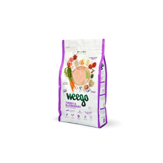 WEEGO Senior & Light Recipe, XS-XL, Curcan și afine, hrană uscată câini senior, obezitate, 3kg