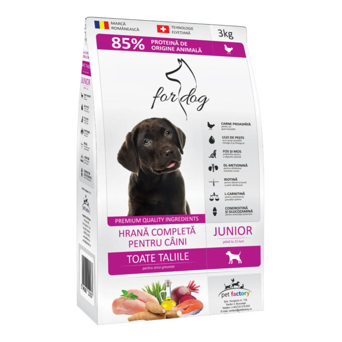 FOR DOG Junior, XS-XL, Pasăre, hrană uscată câini junior, 3kg