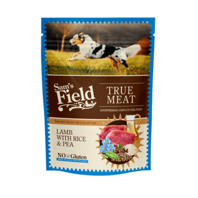SAM'S FIELD, XS-XL, Miel și Orez, plic hrană umedă câini, (în aspic), 260g