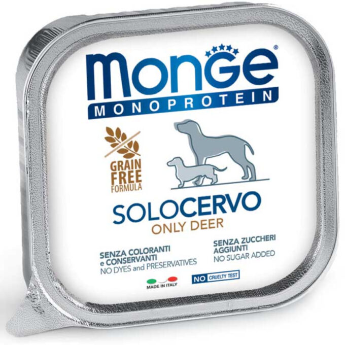 MONGE Monoprotein, XS-XL, Căprioară, tăviță hrană umedă monoproteică fără cereale câini, (pate), bax, 150g x 24buc 1 MONGE Monoprotein, XS-XL, Căprioară, tăviță hrană umedă monoproteică fără cereale câini, (pate), bax, 150g x 24buc