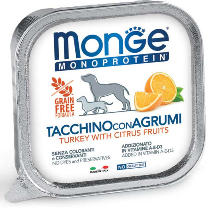 MONGE Monoprotein, XS-XL, Curcan și Fructe, tăviță hrană umedă monoproteică fără cereale câini, (pate), 150g 1 MONGE Monoprotein, XS-XL, Curcan și Fructe, tăviță hrană umedă monoproteică fără cereale câini, (pate), 150g