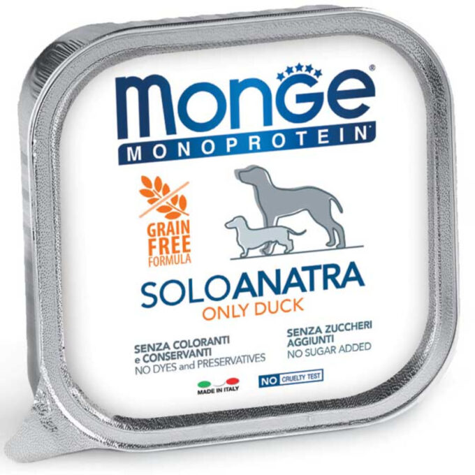 MONGE Monoprotein, XS-XL, Rață, tăviță hrană umedă monoproteică fără cereale câini, (pate), bax, 150g x 24buc 1 MONGE Monoprotein, XS-XL, Rață, tăviță hrană umedă monoproteică fără cereale câini, (pate), bax, 150g x 24buc