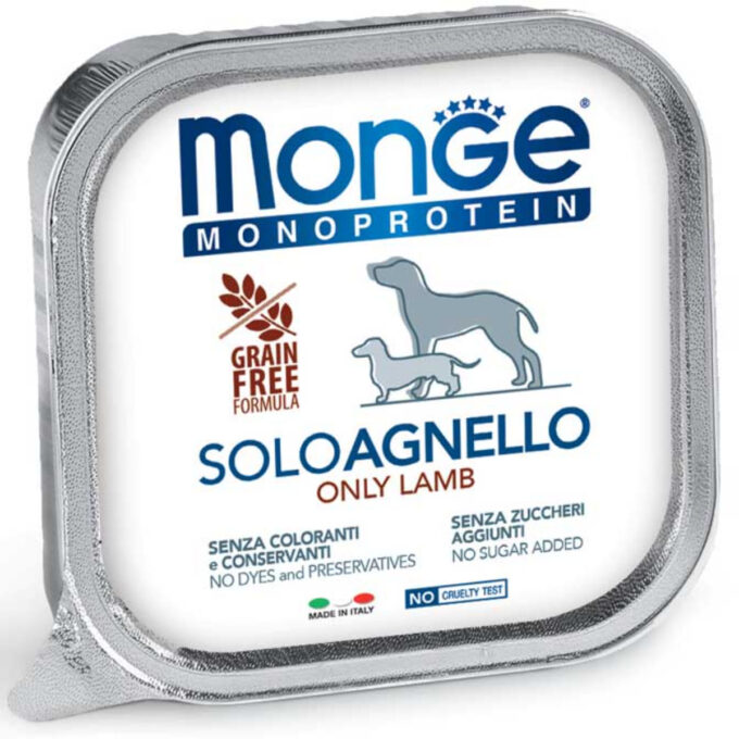 MONGE Monoprotein, XS-XL, Miel, tăviță hrană umedă monoproteică fără cereale câini, (pate), 150g 1 MONGE Monoprotein, XS-XL, Miel, tăviță hrană umedă monoproteică fără cereale câini, (pate), 150g