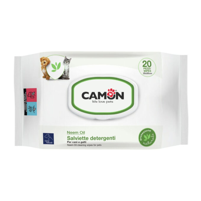 CAMON Neem Oil, șervețele umede câini și pisici, Ulei de Neem, 20buc