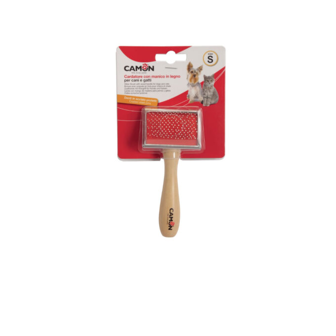 CAMON Perie cu maner de lemn, perie câini CAMON Perie cu maner de lemn, S, perie câini și pisici, 4.5x6cm