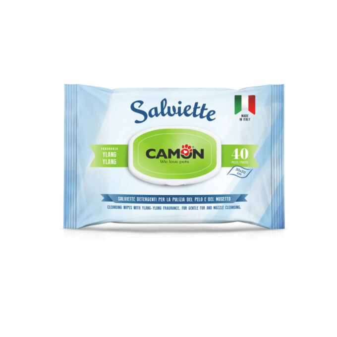 CAMON, șervețele umede câini și pisici, Ylang-Ylang și Aloe Vera, 40buc