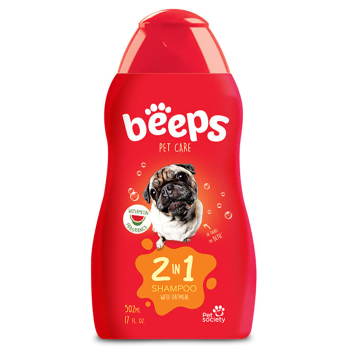 BEEPS 2 in 1 Shampoo, șampon câini și pisici, Pepene Rosu, flacon, 502ml