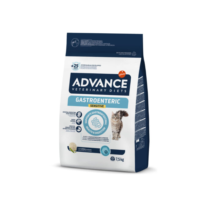 ADVANCE VETERINARY DIETS Gastroenteric Sensitive, Curcan, dietă veterinară, hrană uscată pisici, sistem digestiv, 7.5kg