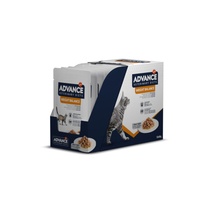 ADVANCE VETERINARY DIETS Weight Balance, Carne, plic hrană umedă pisici, obezitate, (în sos), bax, 85g x 12buc
