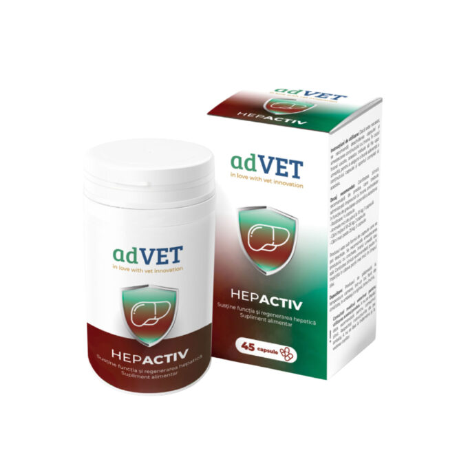 ADVET HepActiv, supliment sistem hepatic câini, capsule ADVET HepActiv, XS-XL, supliment sistem hepatic câini și pisici, flacon, 45 capsule