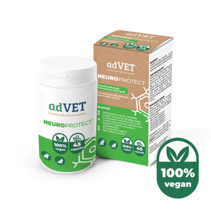 ADVET NeuroProtect, supliment sistem nervos & calmante câini, capsule ADVET NeuroProtect, XS-XL, supliment sistem nervos & calmante câini și pisici, flacon, 45 capsule