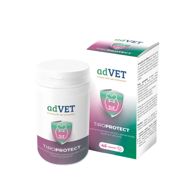 ADVET TiroProtect, supliment sistem imunitar, tiroidă câini, capsule ADVET TiroProtect, XS-XL, supliment sistem imunitar, tiroidă câini și pisici, flacon, 45 capsule