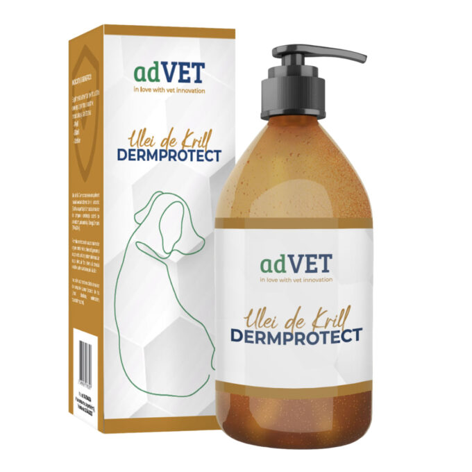 ADVET DermProtect Ulei de Krill, supliment piele & blană câini, suspensie orală ADVET DermProtect Ulei de Krill, XS-XL, supliment piele & blană câini, flacon cu aplicator, 150ml suspensie orală
