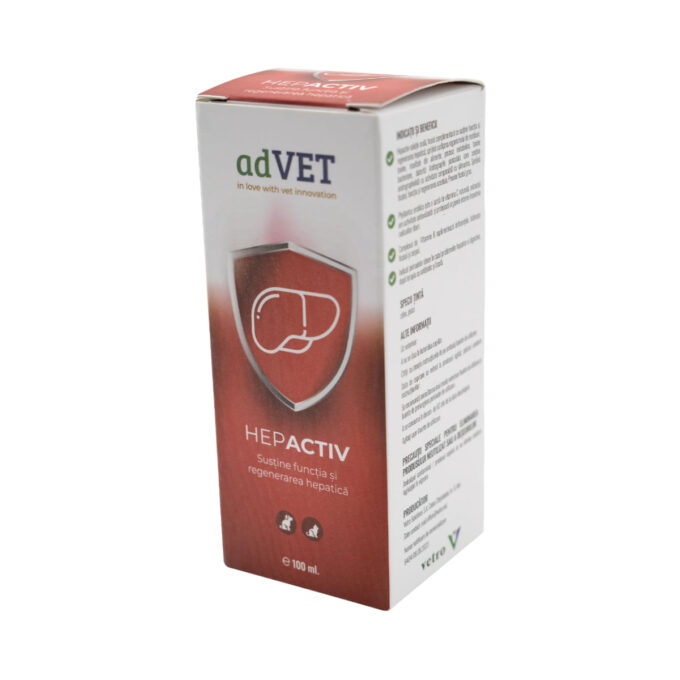 ADVET HepActiv, supliment sistem hepatic câini, suspensie orală ADVET HepActiv, XS-XL, supliment sistem hepatic câini și pisici, flacon cu aplicator, 100ml suspensie orală