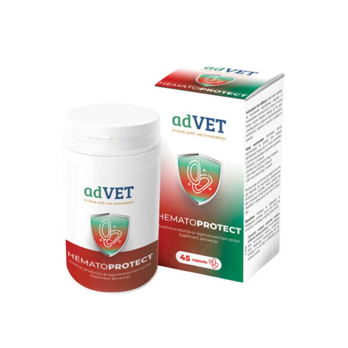 ADVET HematoProtect, supliment sistem cardio-vascular câini, capsule ADVET HematoProtect, XS-XL, supliment sistem cardio-vascular câini și pisici, flacon, 45 capsule