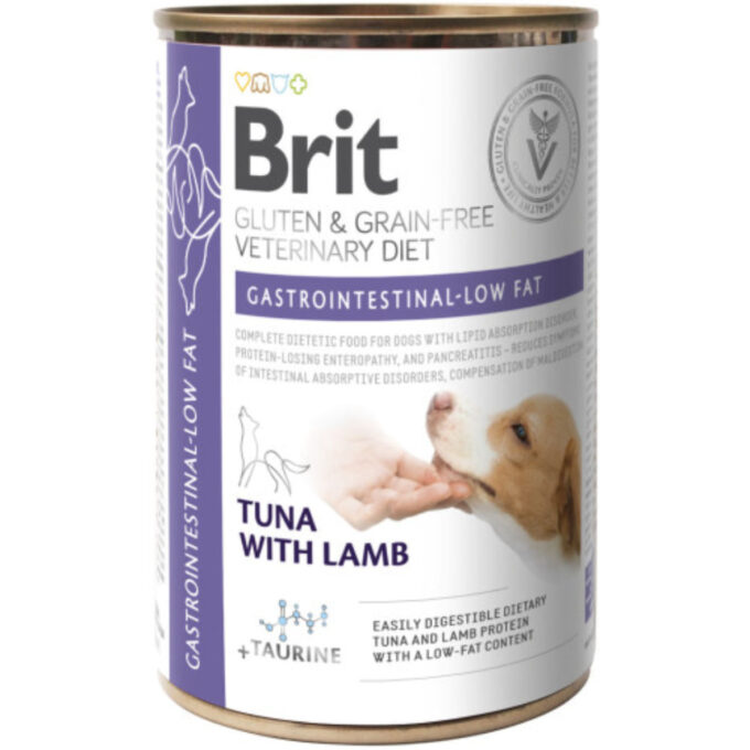 BRIT VD Gastrointestinal Low Fat, XS-XL, Ton și Miel, dietă veterinară, conservă hrană umedă fără cereale câini, sistem digestiv, (în aspic), 400g 1 BRIT VD Gastrointestinal Low Fat, XS-XL, Ton și Miel, dietă veterinară, conservă hrană umedă fără cereale câini, sistem digestiv, (în aspic), 400g