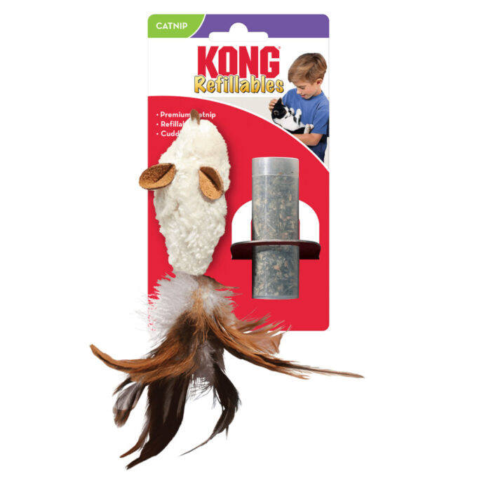 KONG Refillable, jucărie stimulare pândă pisici, catnip, pluș, alb, 1buc