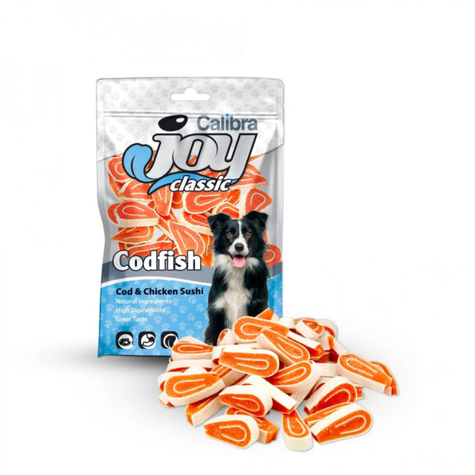 CALIBRA Joy Classic Sushi, XS-XL, Cod și Pui, punguță recompense câini, 80g