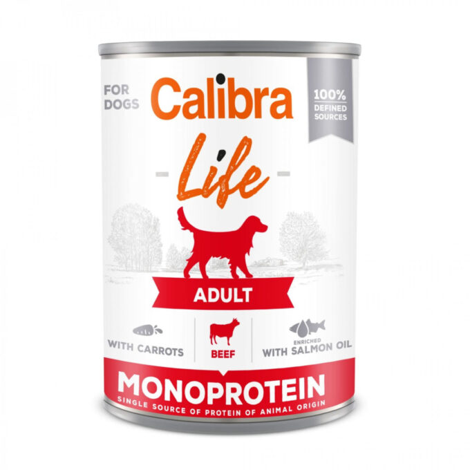 CALIBRA Life, XS-XL, Vită și Morcov, conservă hrană umedă monoproteică fără cereale câini, (pate), 400g 1 CALIBRA Life, XS-XL, Vită și Morcov, conservă hrană umedă monoproteică fără cereale câini, (pate), 400g
