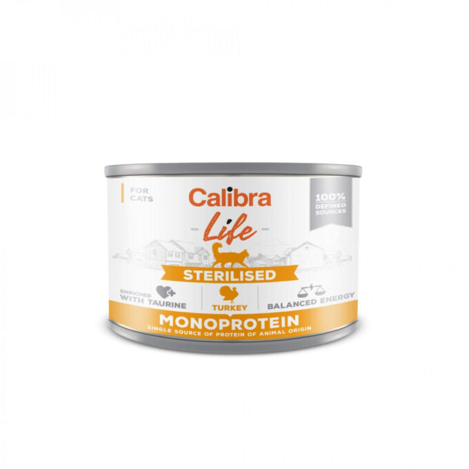 CALIBRA Life Sterilised Turkey, Curcan, conservă hrană umedă monoproteică fără cereale pisici sterilizate, (pate), 200g