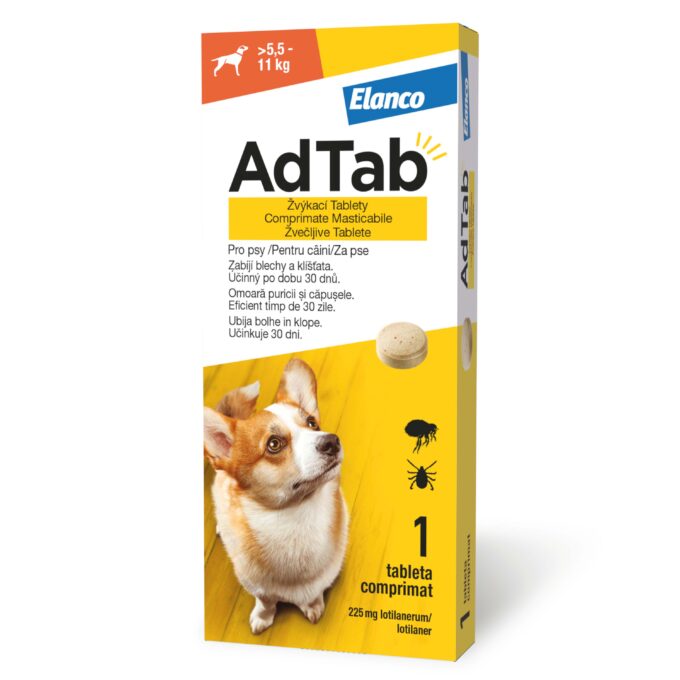 ADTAB, deparazitare externă câini, comprimate masticabile ADTAB, deparazitare externă câini, S(5.5 - 11kg), comprimate masticabile, 225mg x 1buc