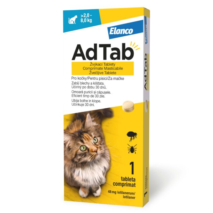 ADTAB, deparazitare externă pisici, comprimate masticabile ADTAB, deparazitare externă pisici, (2 - 8kg), comprimate masticabile, 48mg x 1buc