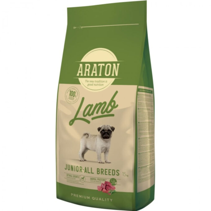 ARATON Junior, XS-XL, Miel, hrană uscată câini junior, 15kg