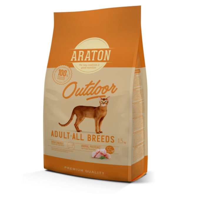 ARATON Outdoor, Pui și Curcan, hrană uscată pisici, 15kg