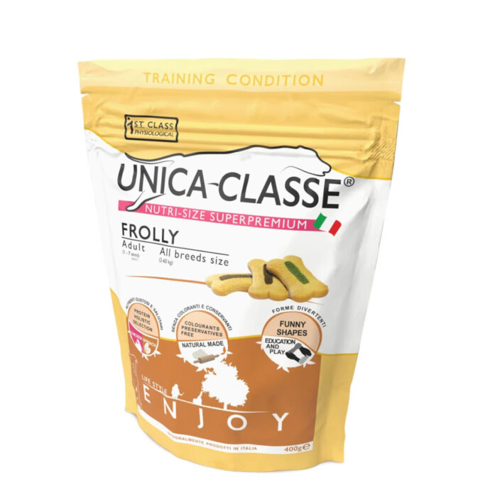 UNICA Classe Frolly, XS-XL, Pui, punguță recompense câini, 400g