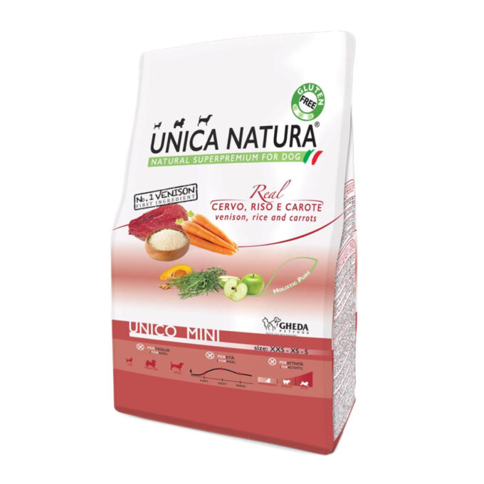 UNICA Natura Mini, XS-S, Căprioară și Orez, hrană uscată câini, 2.5kg
