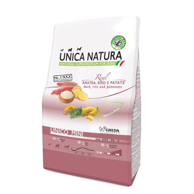 UNICA Natura Mini, XS-S, Rață și Orez, hrană uscată câini, 7.5kg