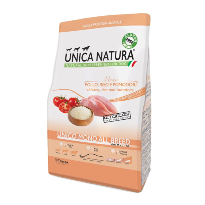 UNICA Natura Mono, M-XL, Pui și Orez, hrană uscată monoproteică câini, 12kg