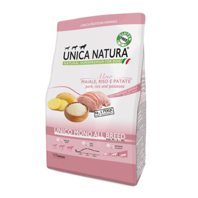UNICA Natura Mono, M-XL, Porc și Orez, hrană uscată câini, 12kg