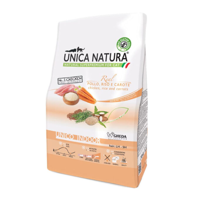 UNICA Natura Indoor, Pui și Orez, hrană uscată pisici, 1.5kg