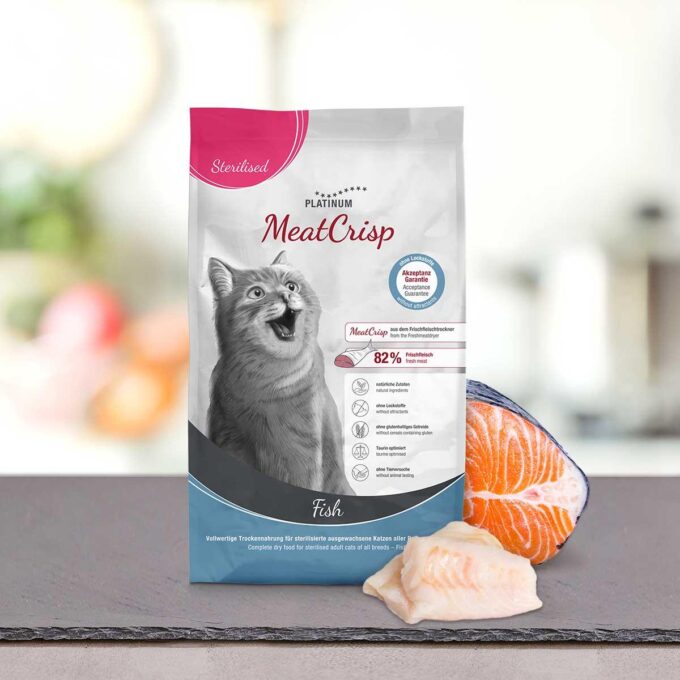PLATINUM MeatCrisp Sterilised , Pește, hrană uscată pisici sterilizate, deshidratat, 1.5kg