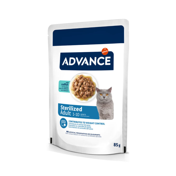 ADVANCE Sterilised, Cod, plic hrană umedă pisici sterilizate, (în sos), 85g