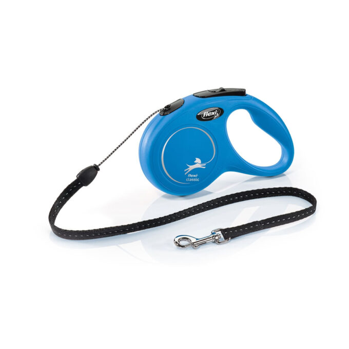 FLEXI Classic, lesă șnur retractabilă câini, reflectorizant, poliester, albastru, S(12kg, 5m)