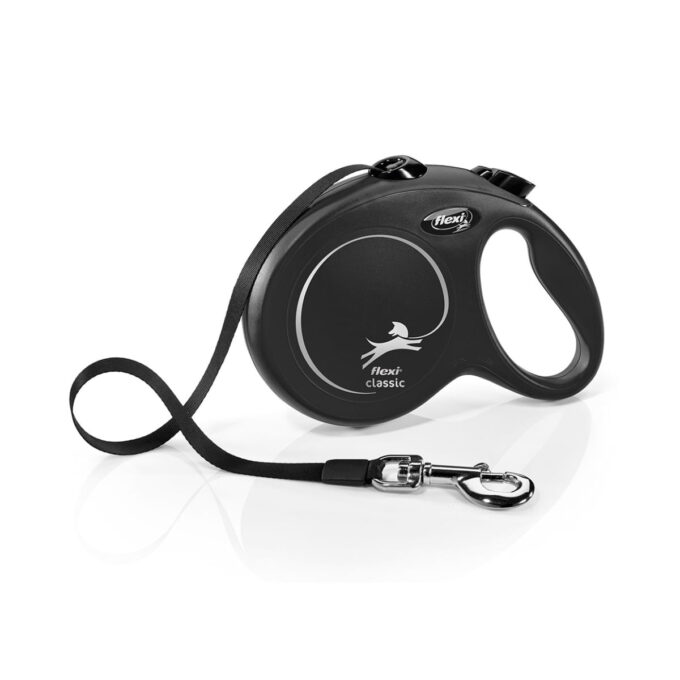 FLEXI Classic, lesă bandă retractabilă câini, nylon, negru, L(50kg, 5m)