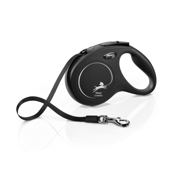 FLEXI Classic, lesă bandă retractabilă câini, nylon, negru, M(25kg, 5m)