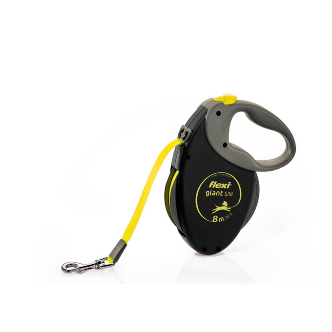 FLEXI Giant, lesă bandă retractabilă dresaj câini, reflectorizant, nylon, neon, M(25kg, 8m)