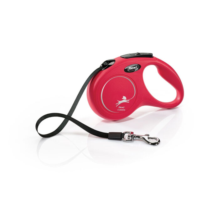 FLEXI Classic, lesă bandă retractabilă câini, nylon, roșu, S(15kg, 5m)